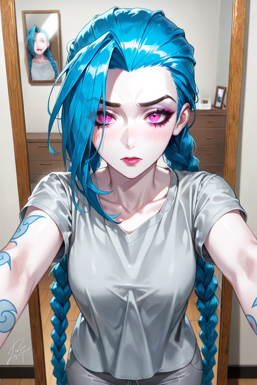 Upper Body Part Completely Naked, Jinx League Of Legends, Simple Room Hentai AI Porn