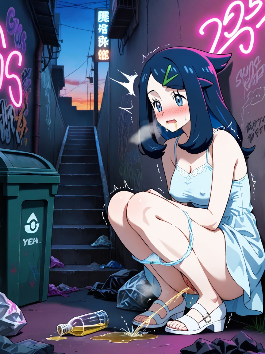 Several Overflowing Trash Bins, Peeing, Soft Shine Hentai AI Porn