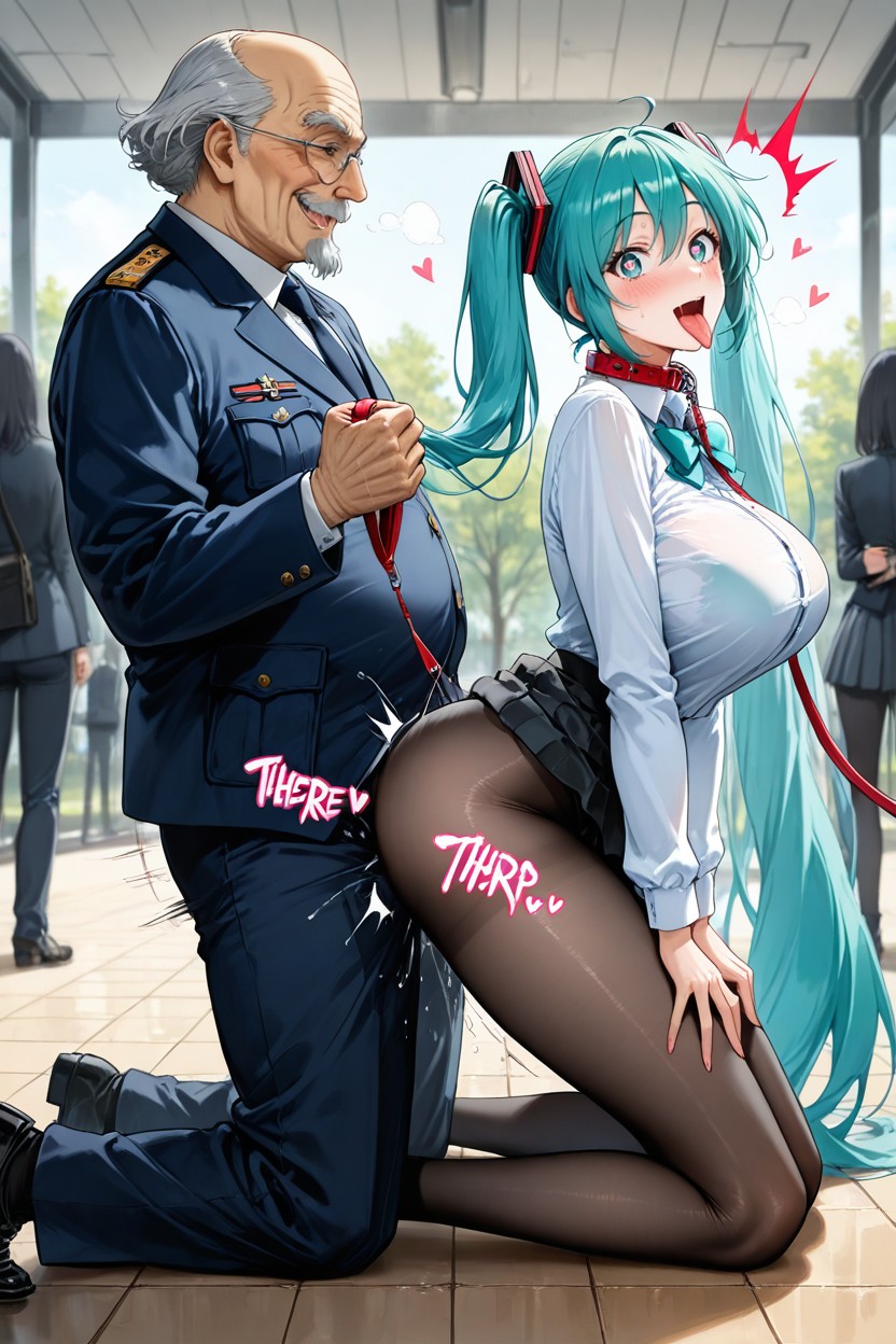 Full Body, Harf Size Old Man, Woman Wearing Black Tights Hentai IA