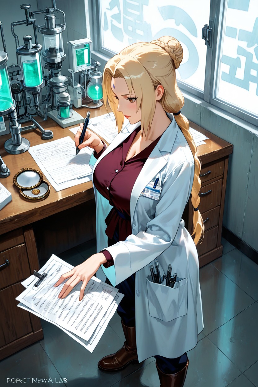 Detailed Face, Side View, Organizing Patient Records Hentai IA