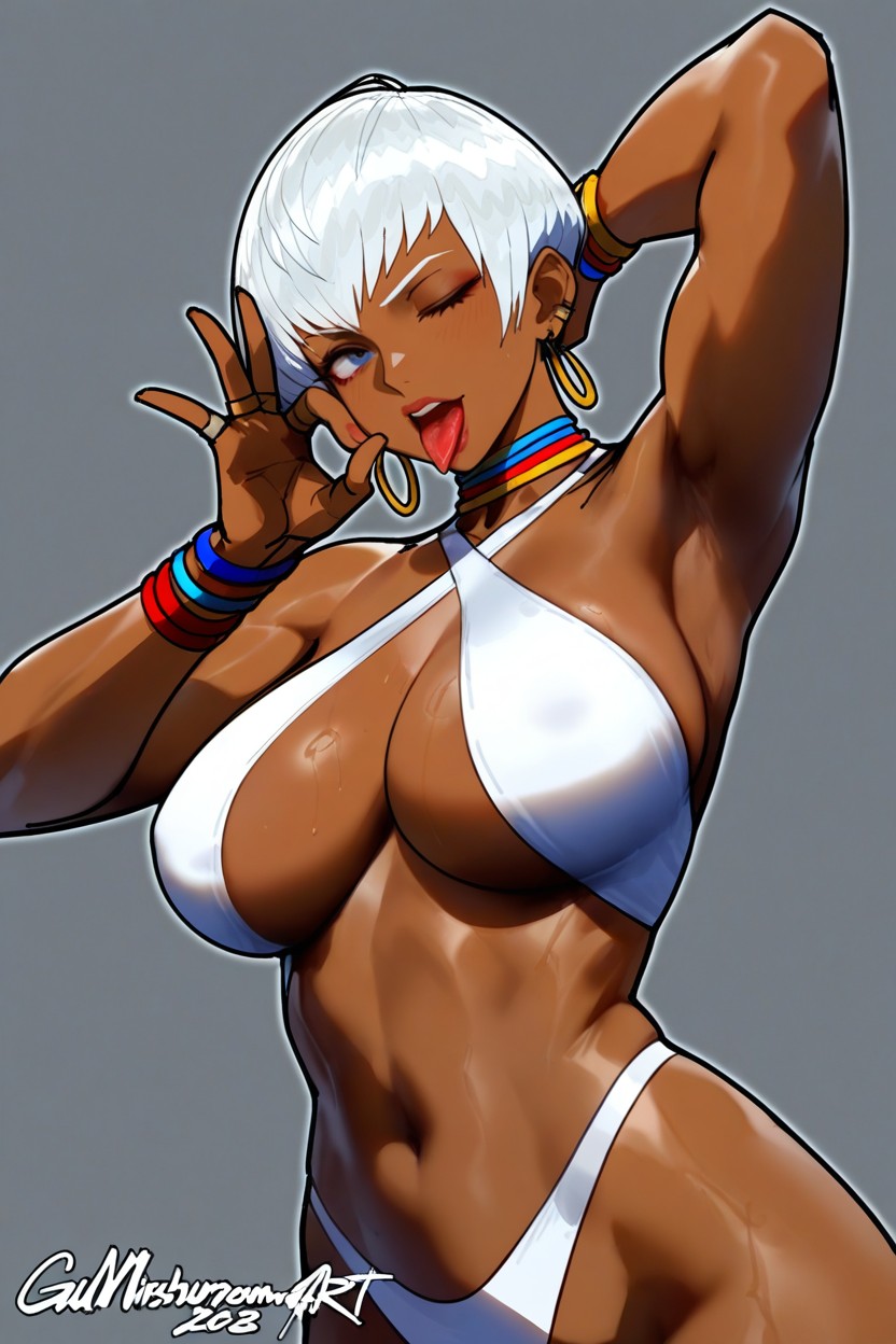 Hands Behind Head, Duoyuanjun Art, White Thong Hentai AI Porn