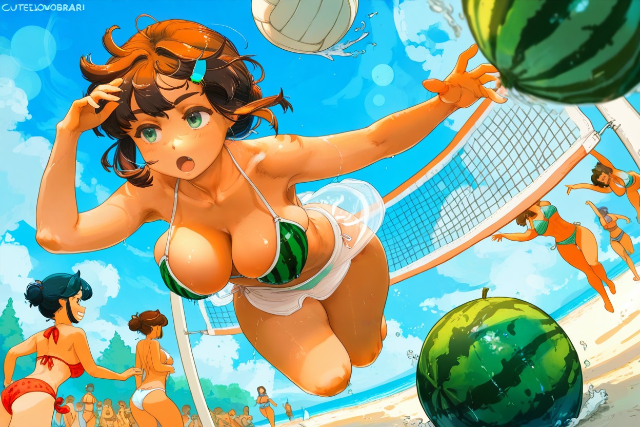 Looking Ahead, Smiling, Brown Hair Hentai IA