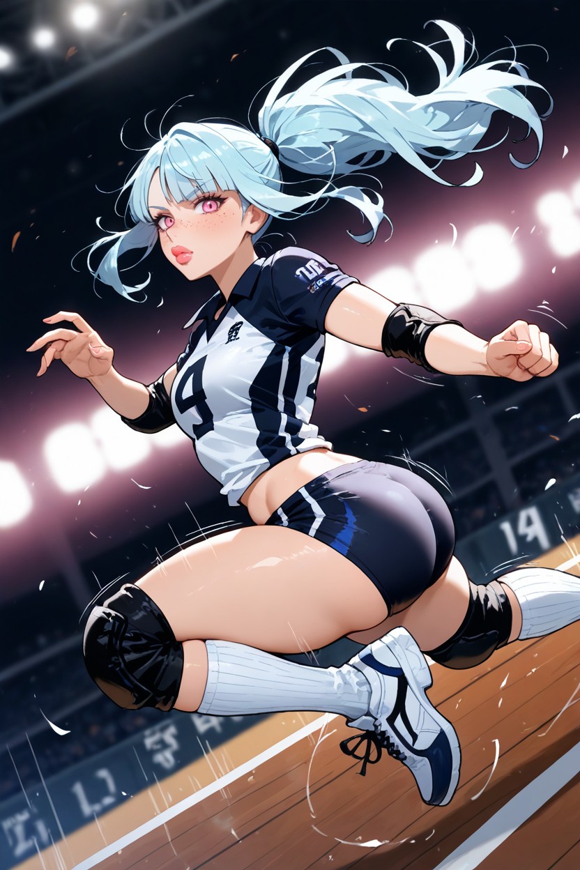 Pink Eye Shadow, Jumping Pose, Thick Lips ヘンタイAIポルノ