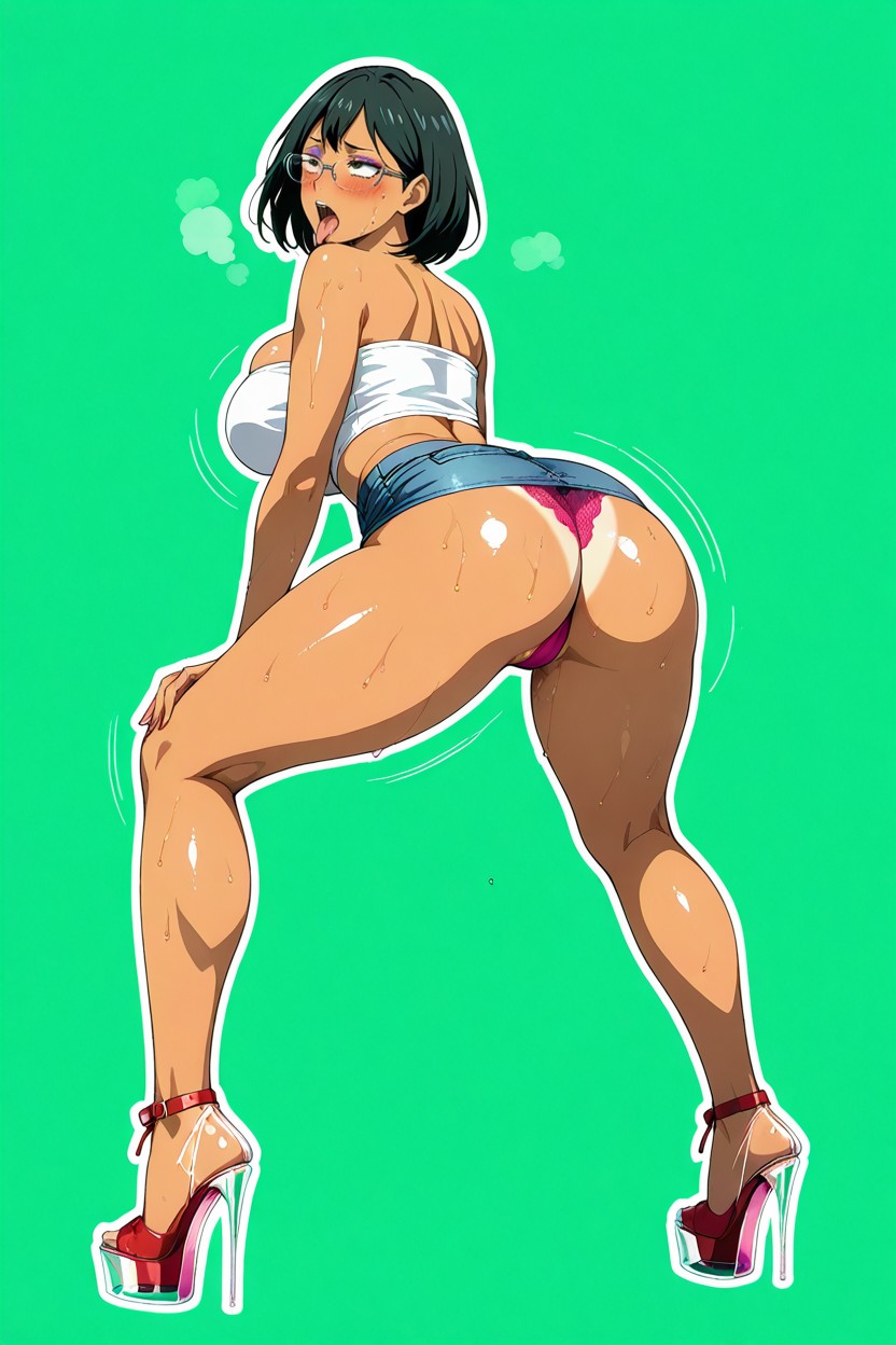 Thick Outline, Green Background, Ahegao Hentai AI Porn