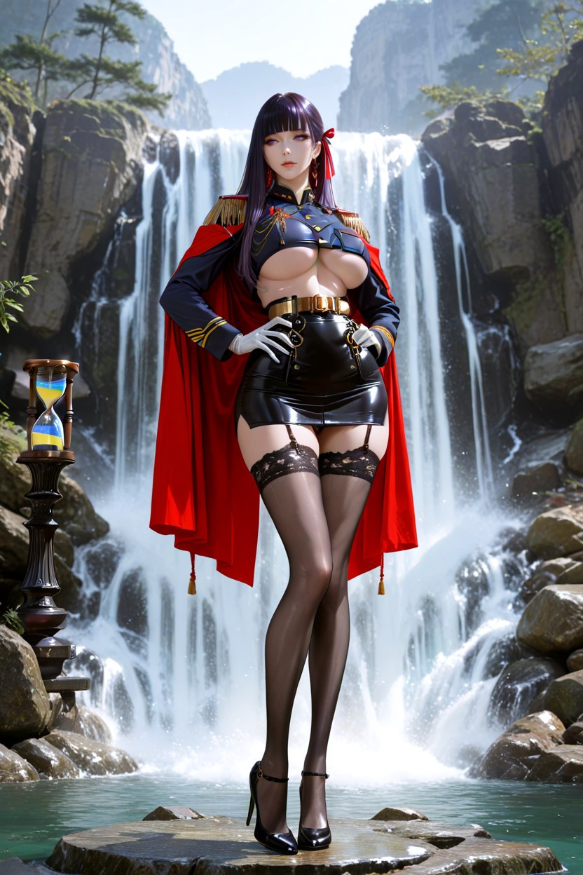 Waterfall, Full Body, Black Sheer Tights Hentai AI Porn