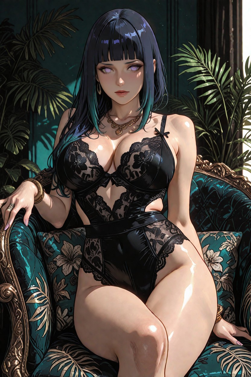 With One Leg Crossed In Front, Hyuuga Hinata, Adding An Element Of Sensuality And Confidence Her Long Hentai AI Porn