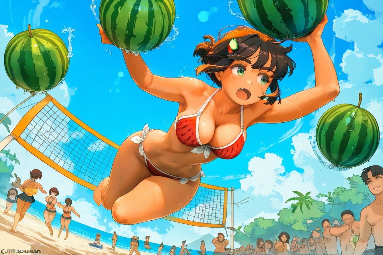 Volleyball Net, Playful, Brown Hair Hentai AI Porn