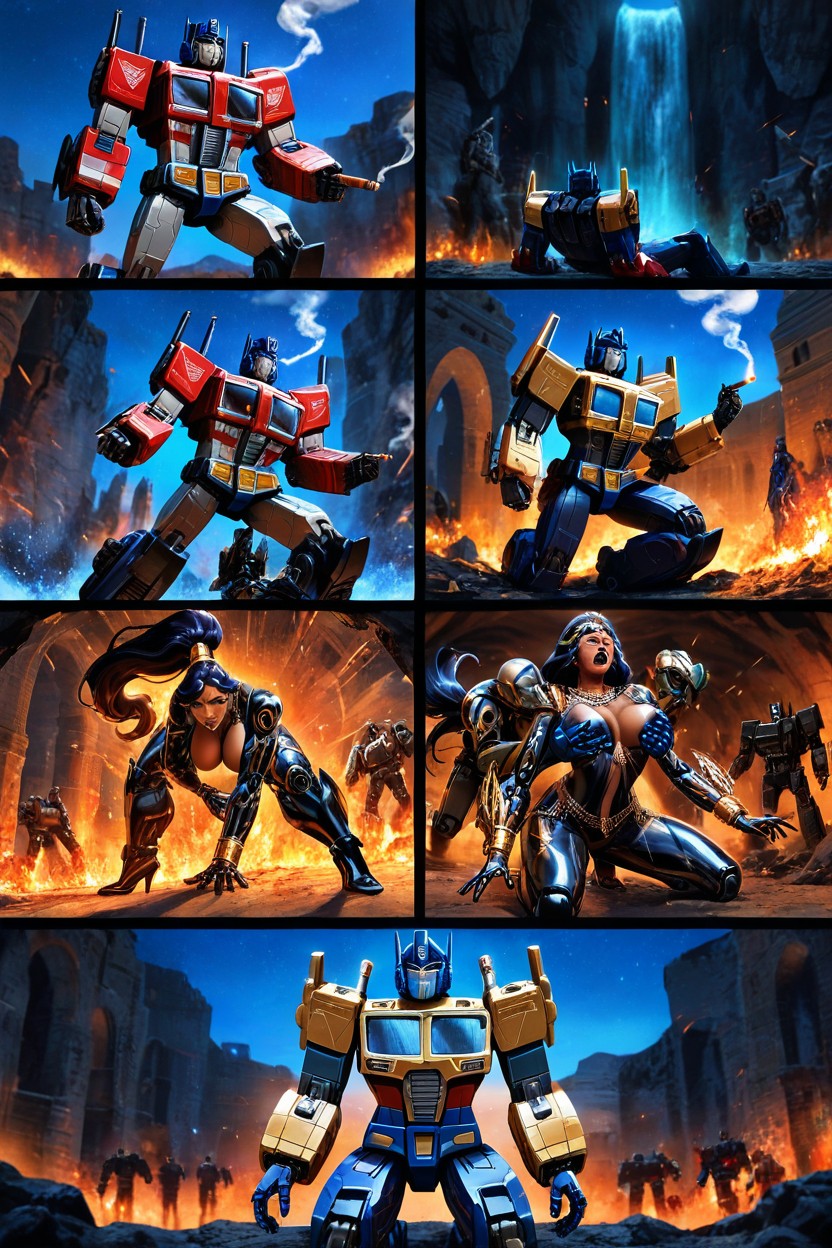 18+, Illuminating His Face And Armor With Ancient Energy Sparks Float In The Air Around Them The Scene Takes Place On The Surface Of Cybertron — Towering Metallic Structures In Ruins, El Cairo (pirámides) Hentai IA