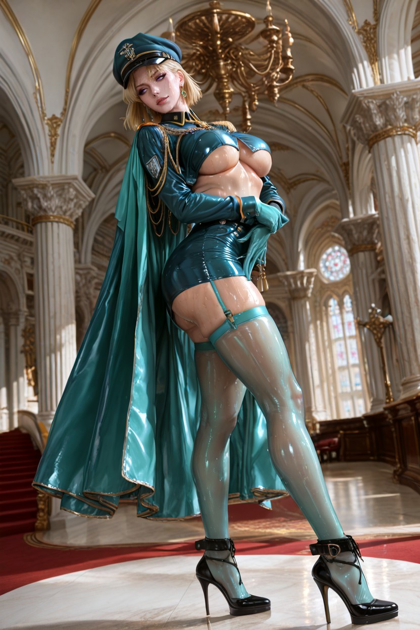Perfect Breasts, An Officer's Hat With A Large Gold Cross Emblem, Long Legs Hentai AI Porn