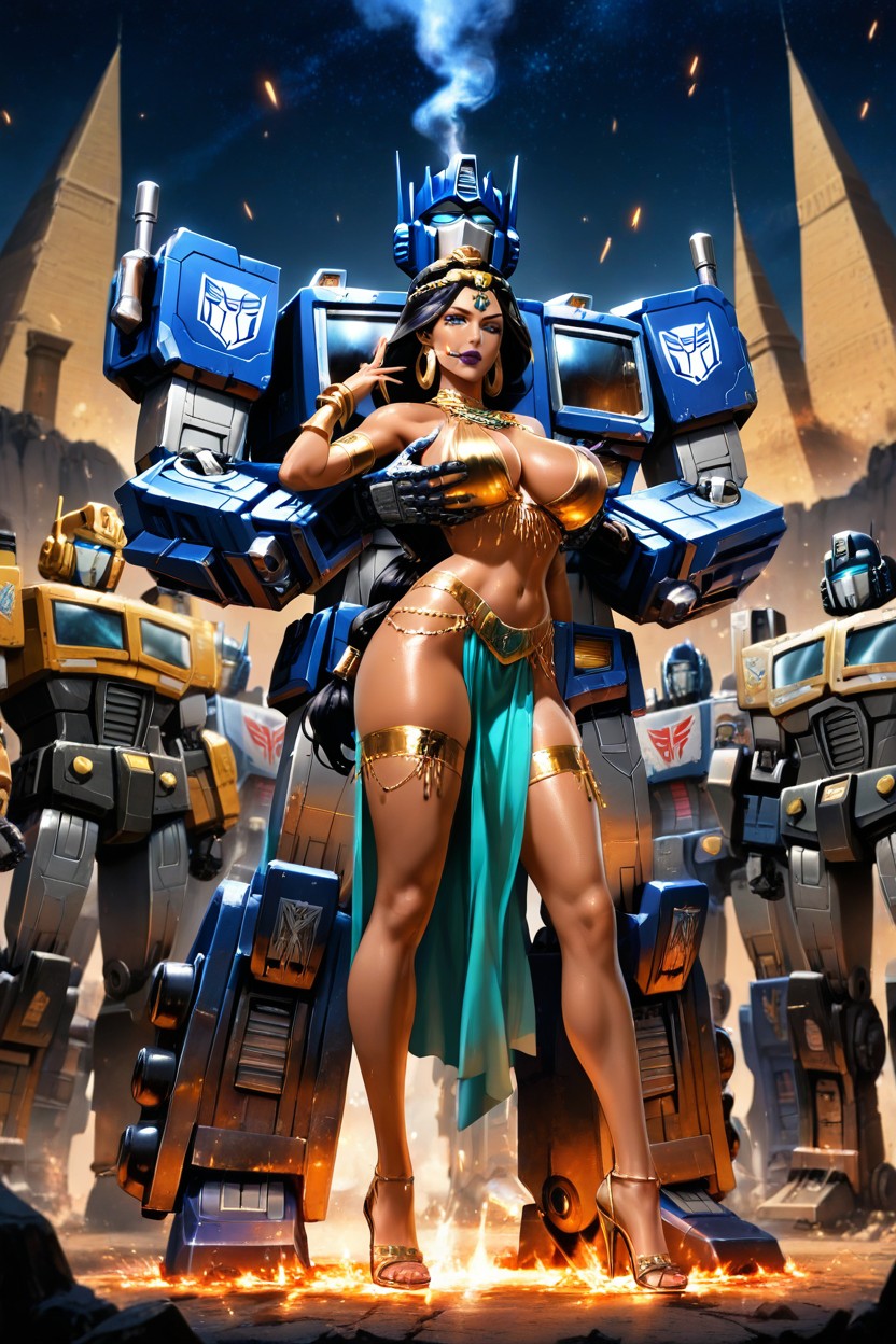 Burning Embers Scattered Across The Battlefield Smoke Rises Into A Star-filled Sky As Cybertronian Machines Continue To Pulse In The Distance The Feeling Is Powerful, Perfect Image, Breasts Exposed Hentai IA