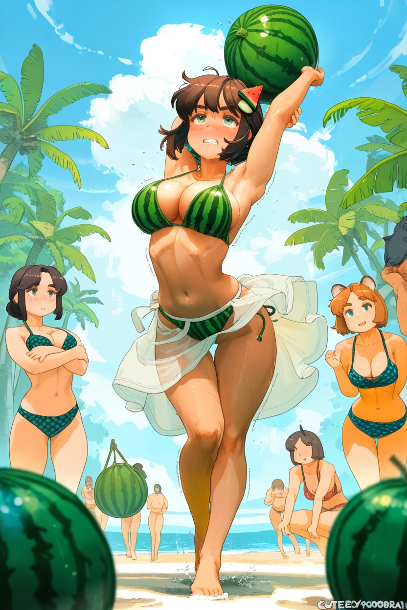 Round Watermelon, Pale Green Eyes, Face-face Blush Hentai IA