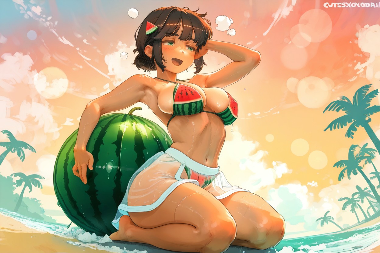 Smile, Melon, On Giant Watermelon Hentai AI Porn