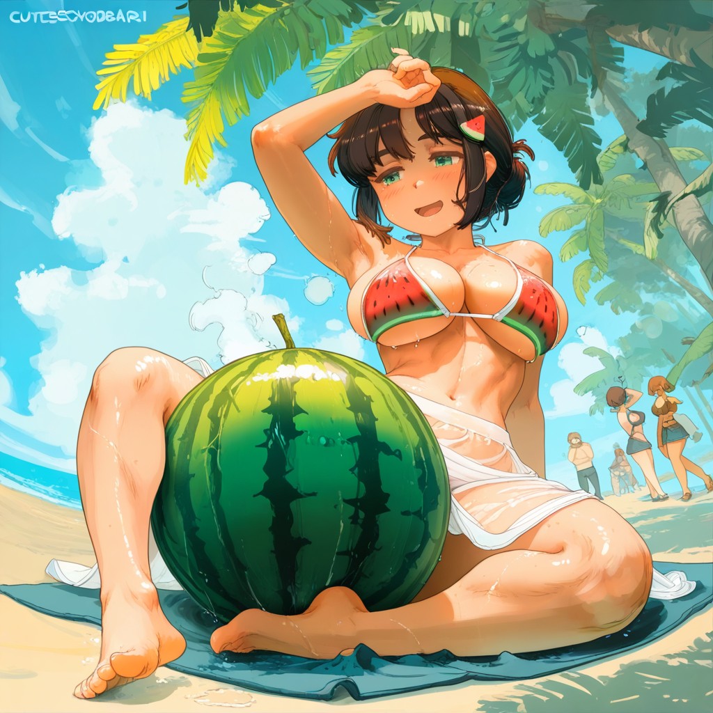See-through, Beach, Blushing Hentai AI Porn