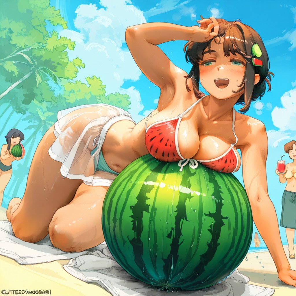 Armpit, Laying Against Giant Watermelon, Physical Effort Hentai AI Porn
