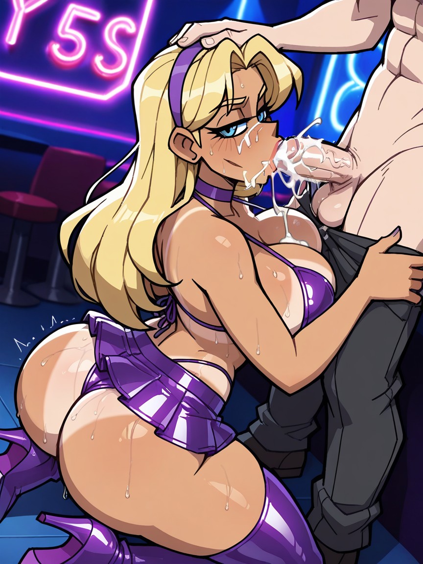 Bikini Tan Lines, Faceless Male, Purple Latex Bra Hentai AI Porn