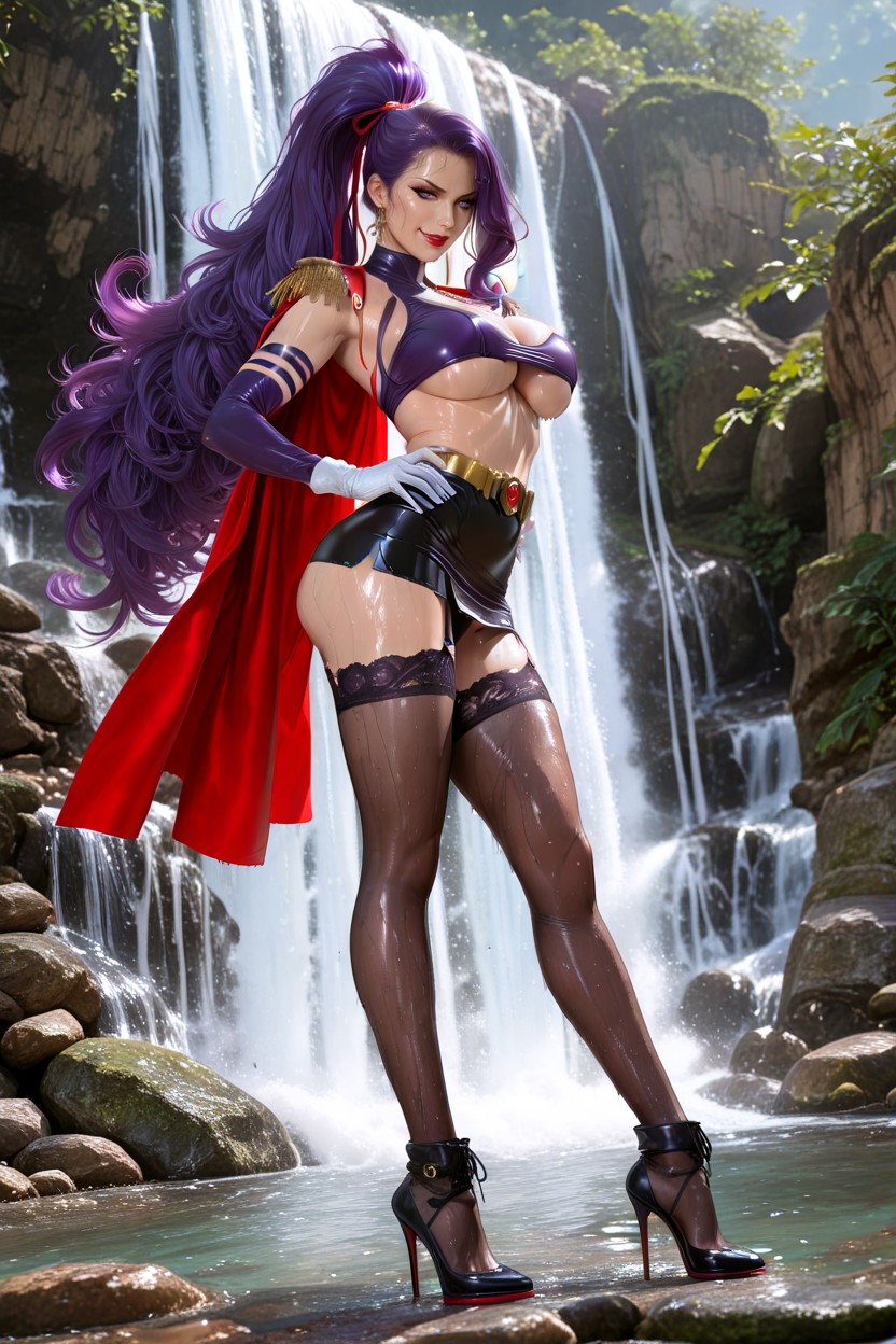 Smirk, Straight Hair, Thigh-high Lace Stockings Hentai AI Porn