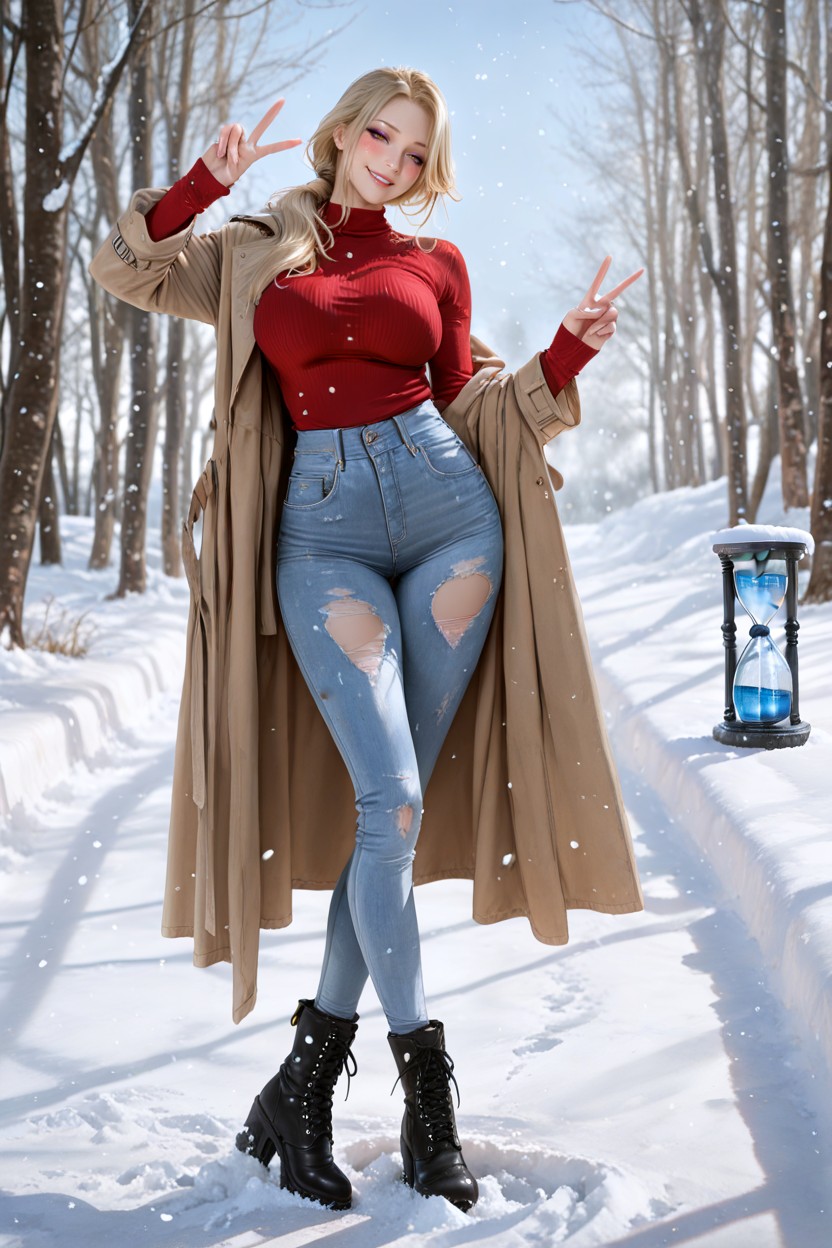 Red Long Sleeves Shirt, Ponytail, K Hentai AI Porn