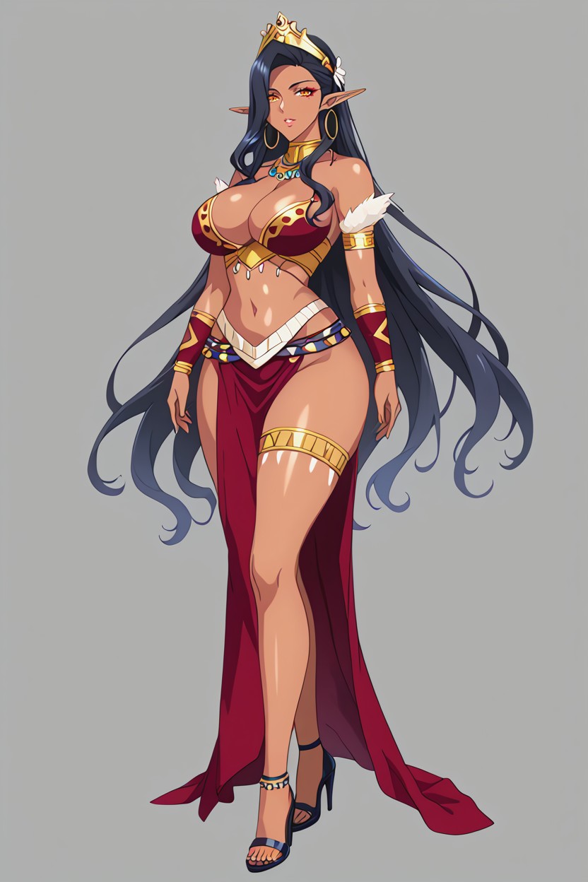 Refined Mature Face With High Cheekbones, Side-swept Bangs That Partially Cover One Eye, Amber-orange Eyes Hentai AI Porn