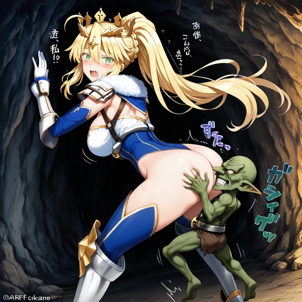Side View, Very Tall Woman, Harf Size Goblin Hentai AI Porn