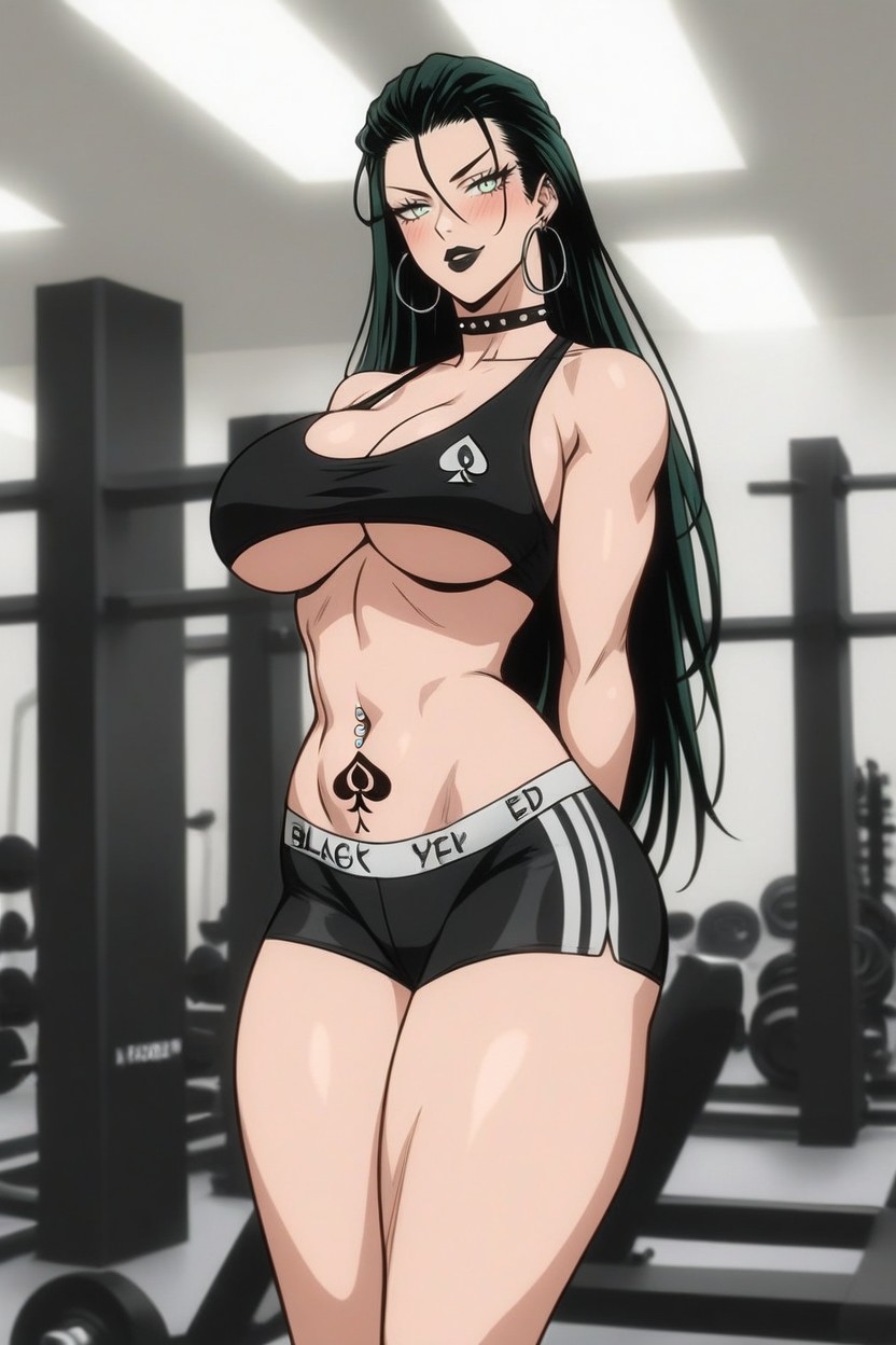 Choker, Big Round Tits, Legs Spread Hentai AI Porn