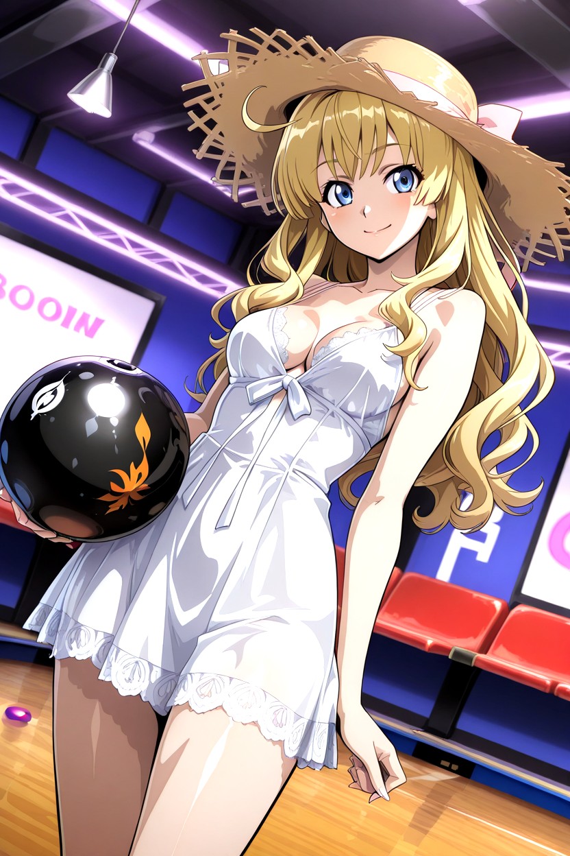 Polished Light Oak Wooden Floor, K, Wearing Sheer Transparent Sleeveless White Summer Dress With Frilly Lace Trim Hentai AI Porn