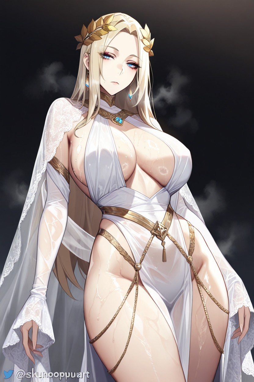 White Transparent Shawl Wrapping Both Wrists, Bored, Laurel Wreath On Head Hentai AI Porn