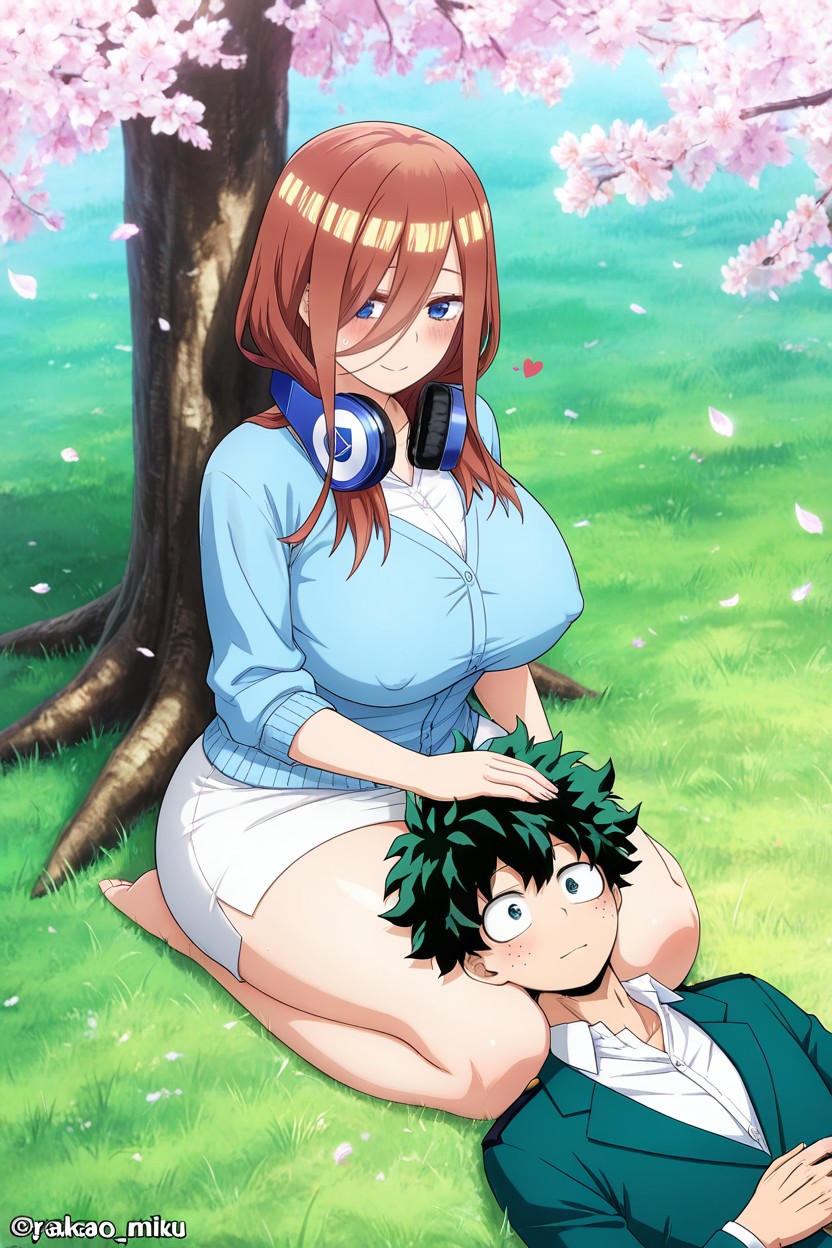 Nakano Miku Is Woman, Woman And Male, She Is Wearing Cardigan Hentai AI Porn