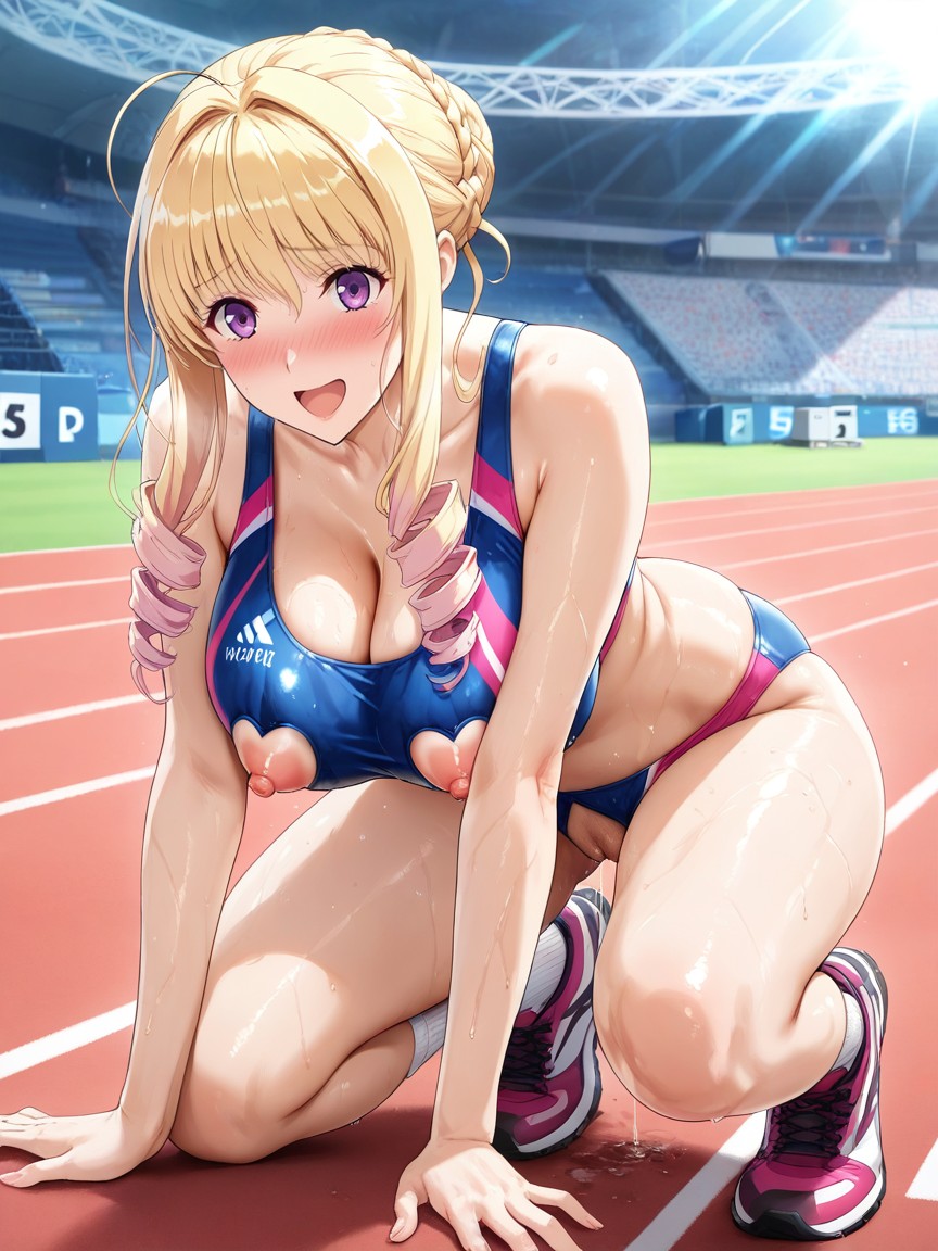 Front View, Extremely Wet Pussy, Blonde Hair Hentai AI Porn