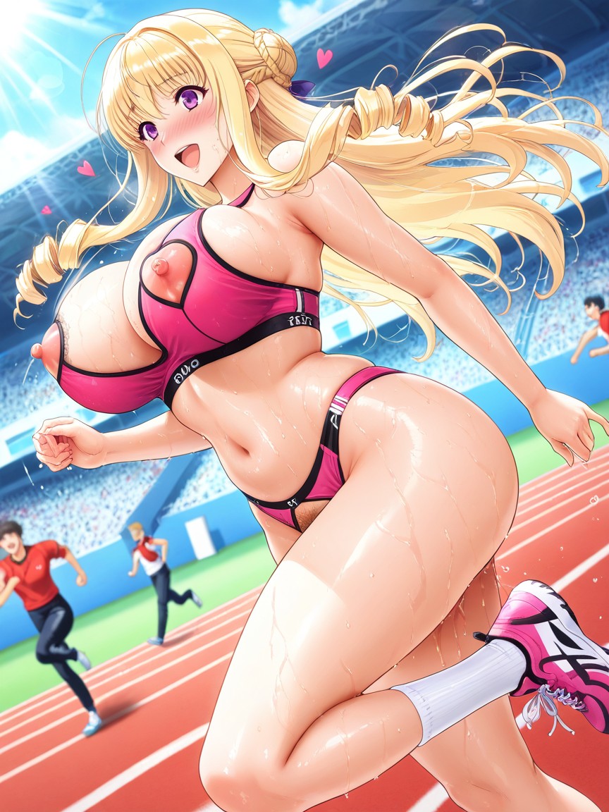Tight Pink Sport Bra, Large Breast, Excited Hentai AI Porn
