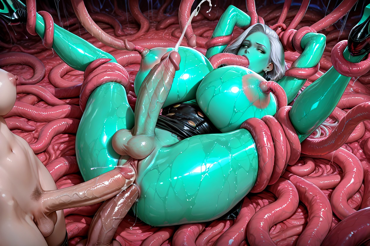 Glowing Aqua Skin, Colossal Breast, 18+ Hentai AI Porn