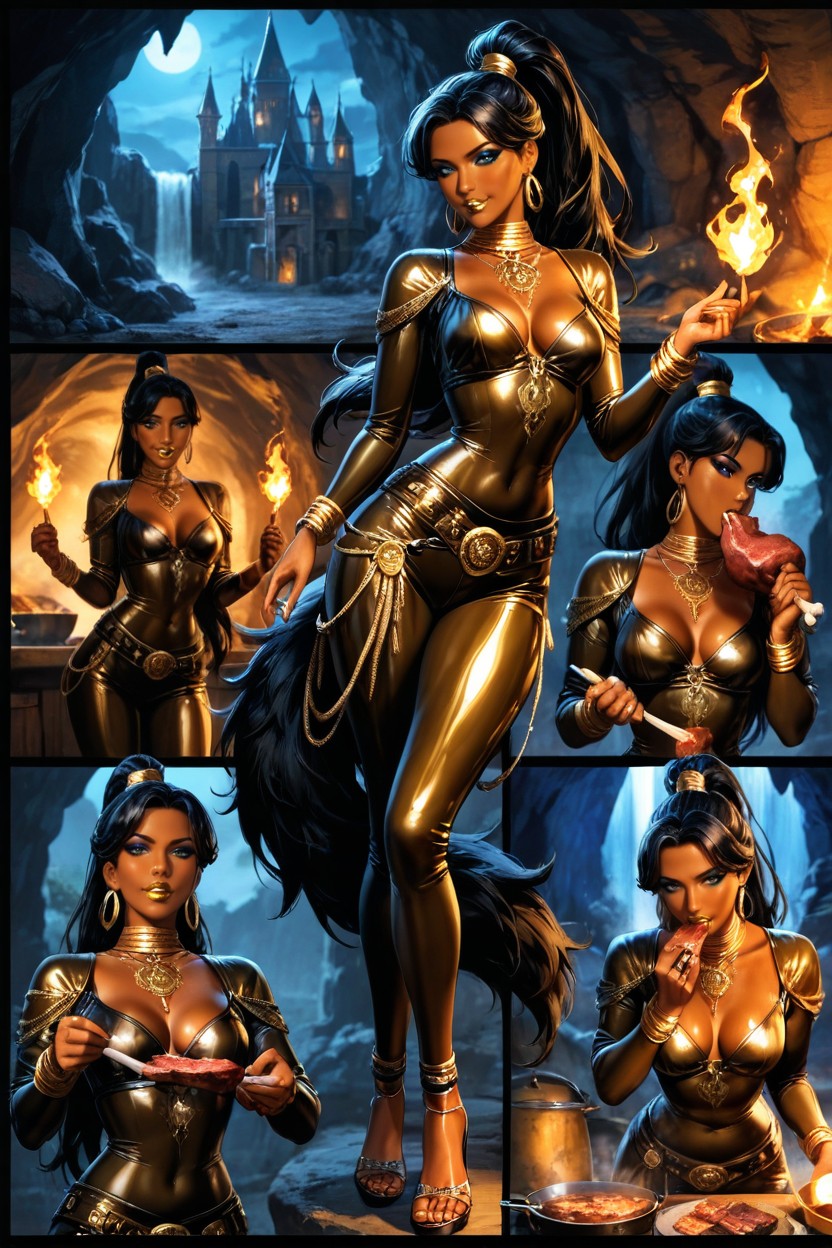 Extra Long Ponytail, Metallic Body Detailed, Comic Panel Hentai AI Porn