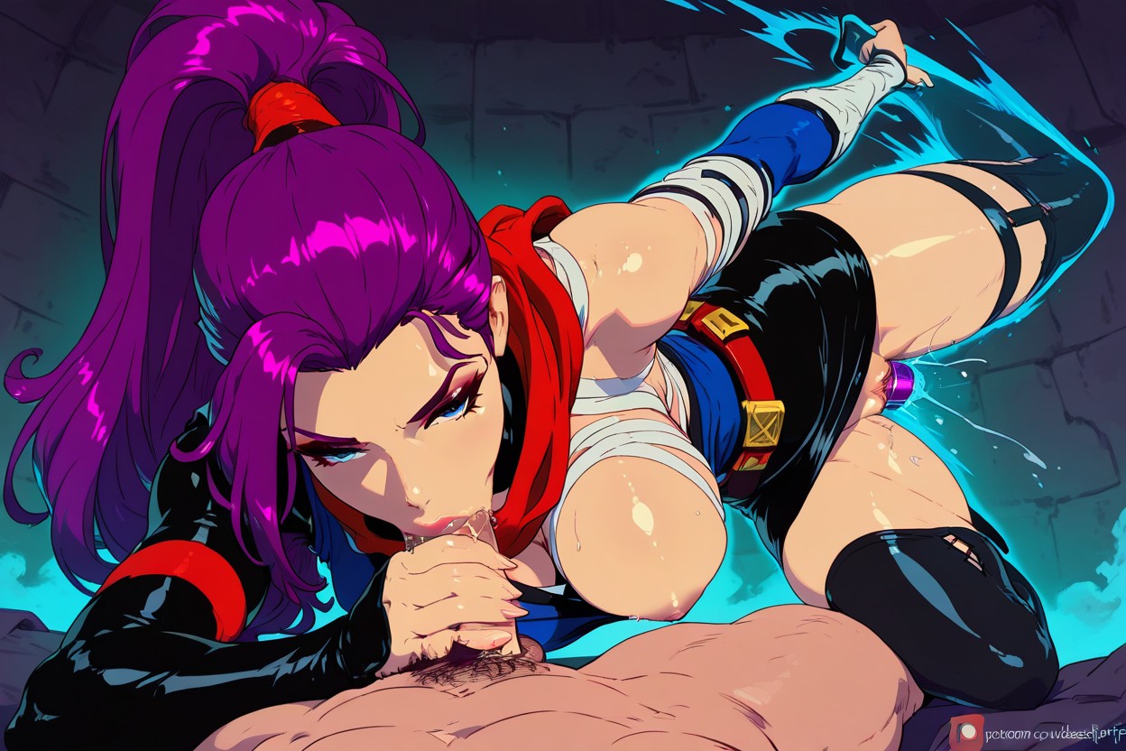 Uniform In Style Ancient Japaness Kunoichi, Blue Kimono With One Sleeve And An Open Shoulder, Glamourous Image Hentai AI Porn