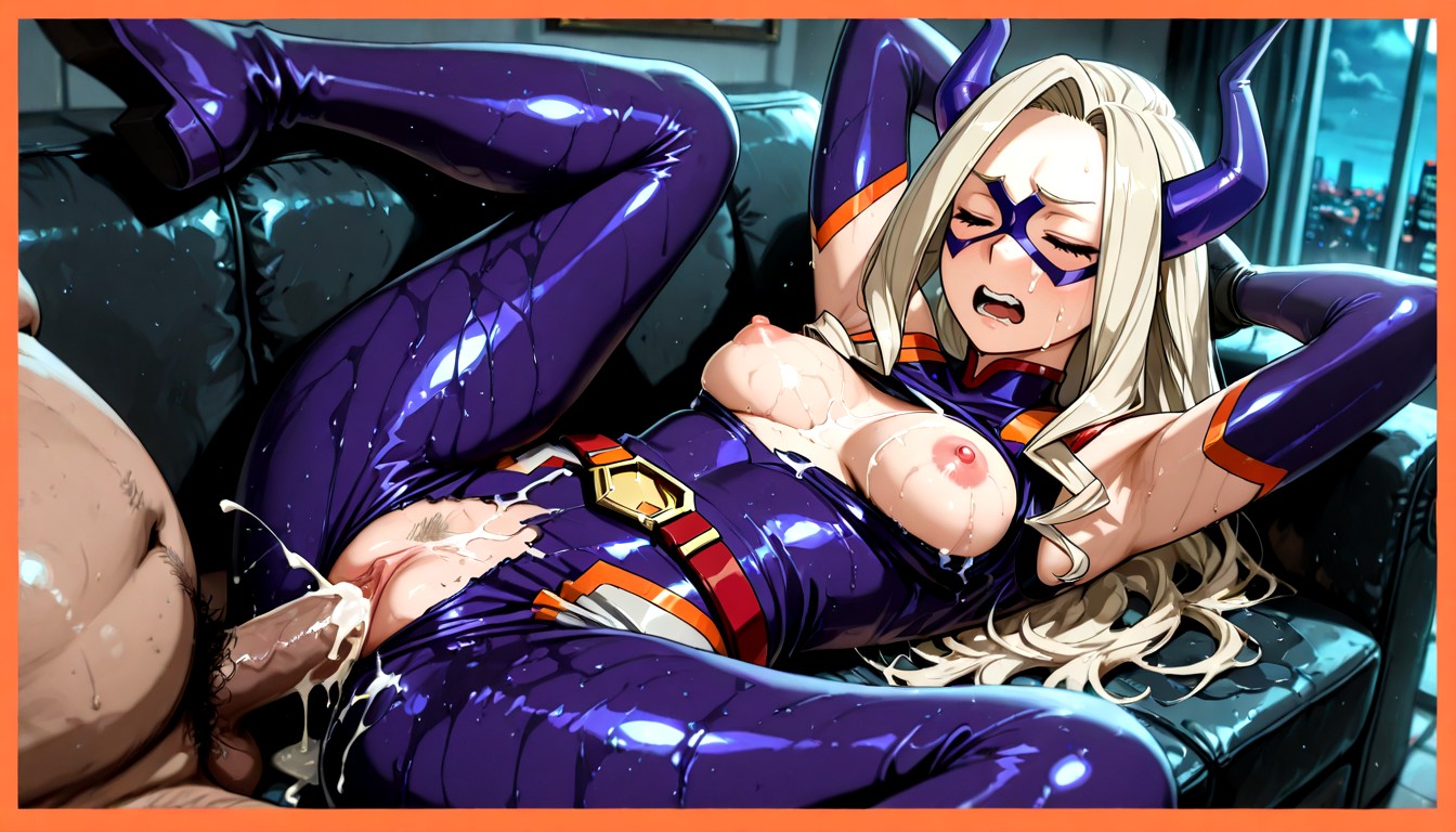 High Angle, Upper Body Clothes Is Opened Widely And Expose Breasts And Nipples, Massive Cock Hentai AI Porn