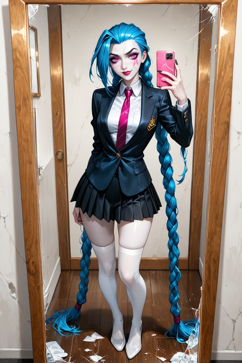 18+, Magenta Eyes, Large White Thigh High Socks Hentai AI Porn