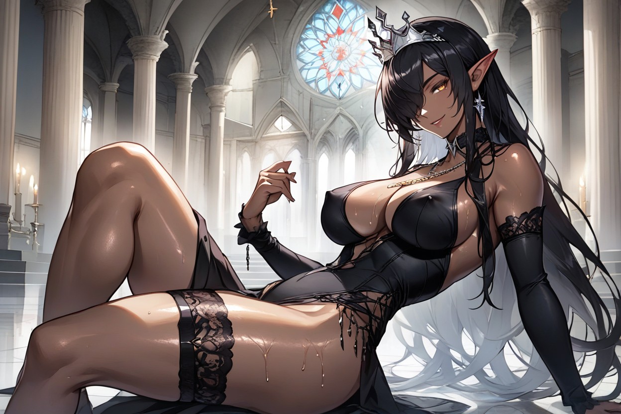 Hair Over One Eye, Amber Eyes, Pensil Waist Hentai AI Porn