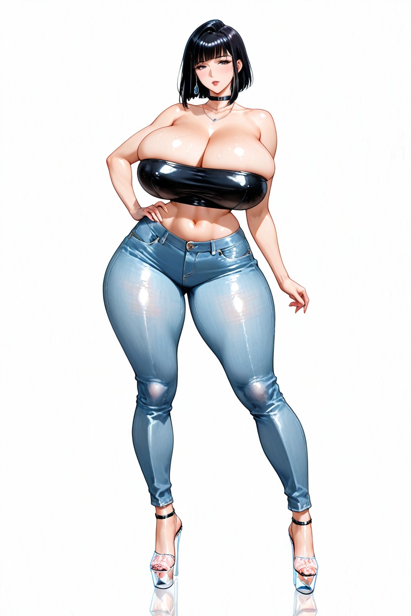 Transparent Stiletto Platform Heels, Choker Around Neck, Super Waist Hentai AI Porn