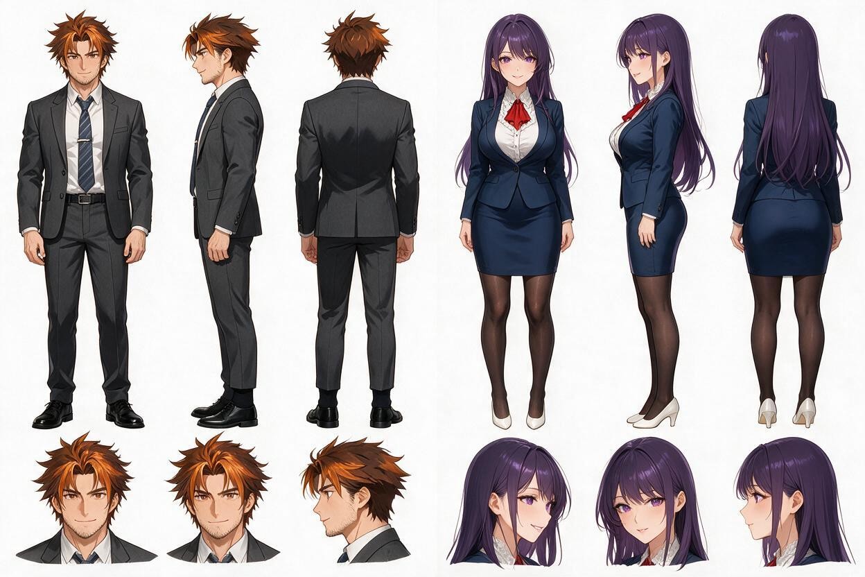 And Back, No Labels Left Panel Full-body View Of Character From Three Different Angles Front, Side Hentai AI Porn