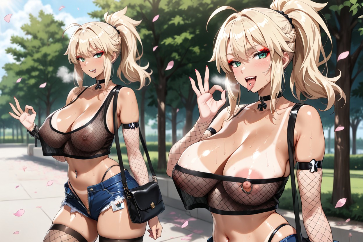 Artoria Pendragon From Fate High Ponytail, Black Spade Choker, Perky Nipple Hentai AI Porn