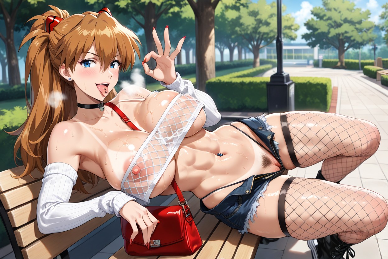 Slightly Medium Sagging Breast, Fishnet Arm Sleeves, In Heat Hentai AI Porn