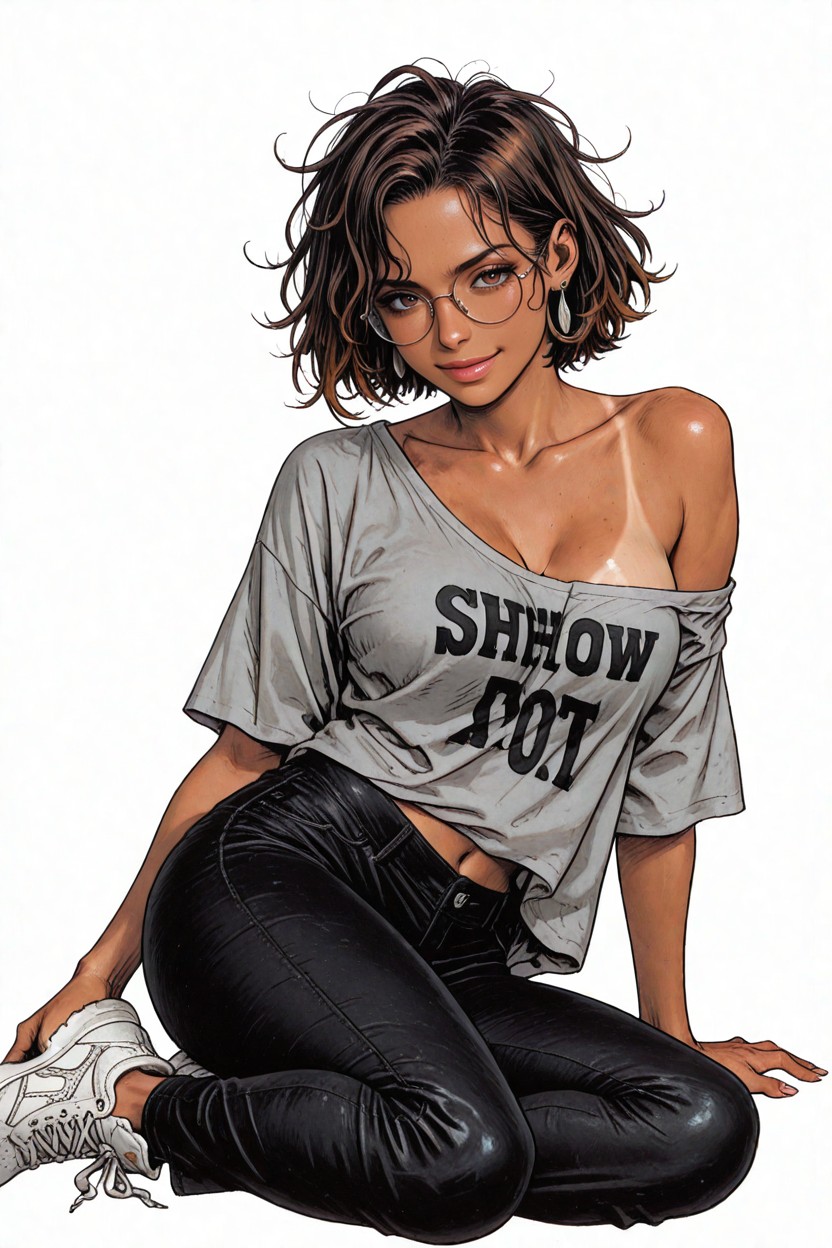 Brown Eyes, Cleavage, Messy Hair Hentai AI Porn
