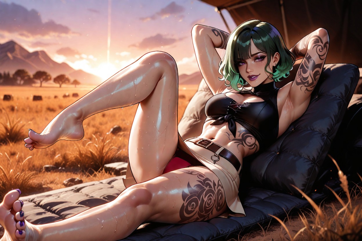 Leg Tattoos, Black Crop Top, Happy Sigh Hentai AI Porn