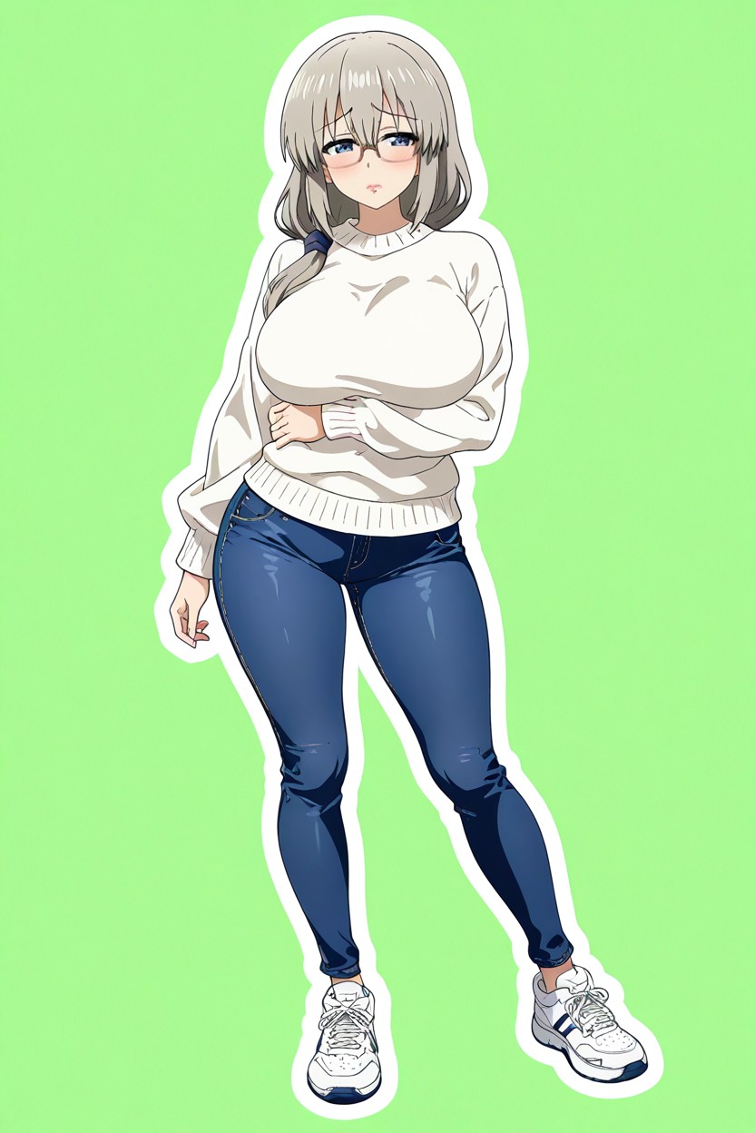 High Detail, Arm Around Someone's Waist, Green Background Hentai AI Porn