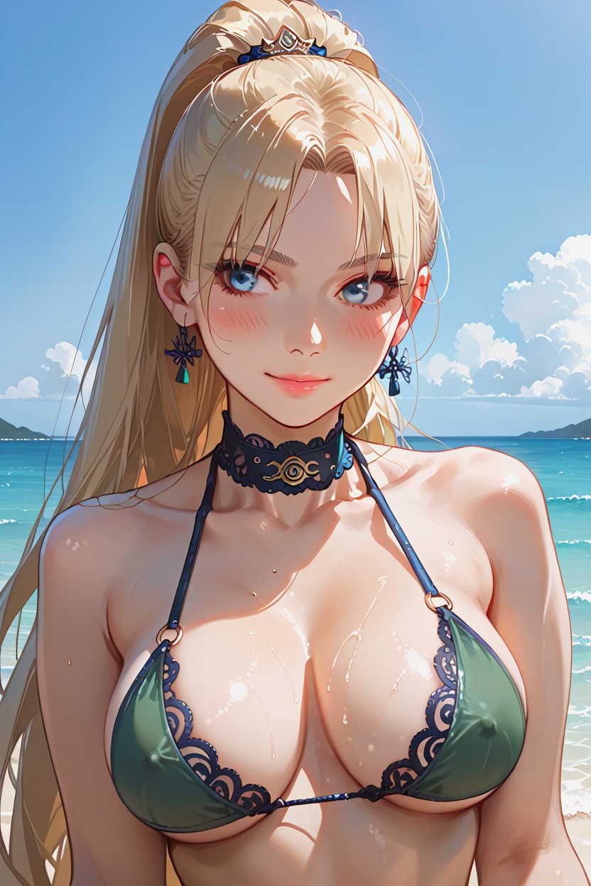 Blue Eyes, Detailed Face, Nipple Stand Hentai AI Porn