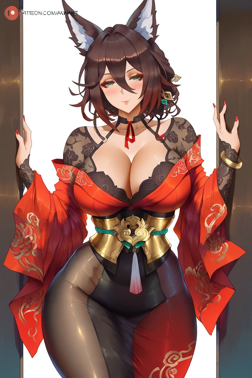 Detailed Navel, Red Nail Polish, Underneath Hentai IA