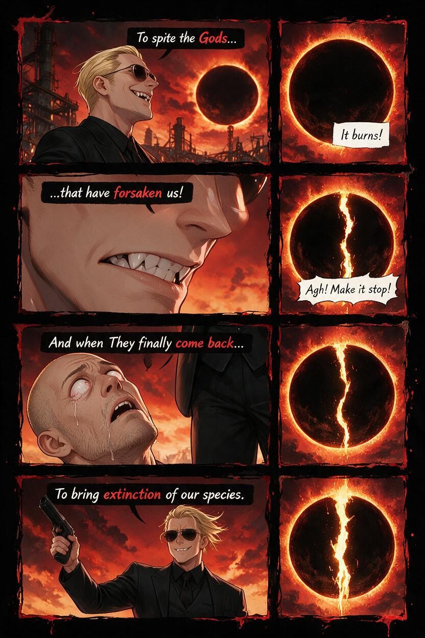 Colored In Dark Black With Streaks Of Deep Red Into Them, Larger Than The Rest Panel Right, Creating Strong Shadows And A Hellish Hentai AI Porn