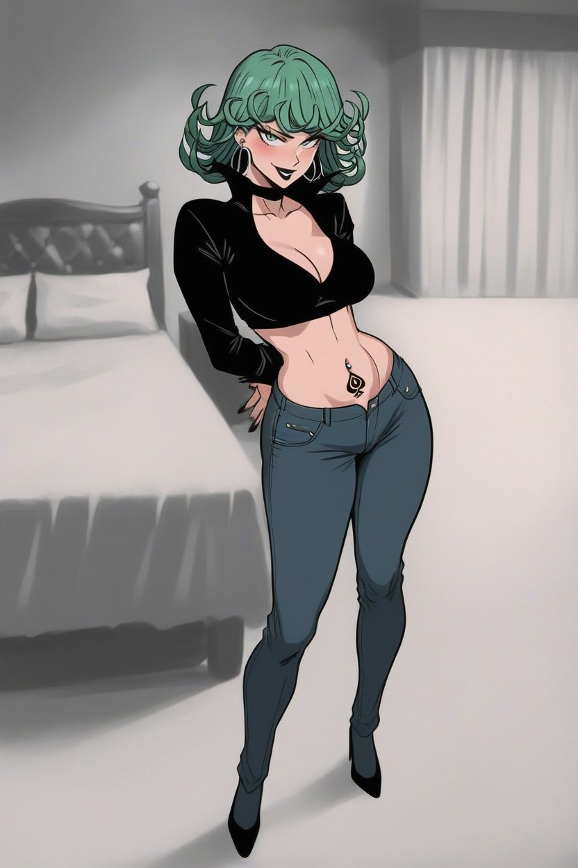 Big Round Ass, Bedroom, Green Hair Hentai AI Porn