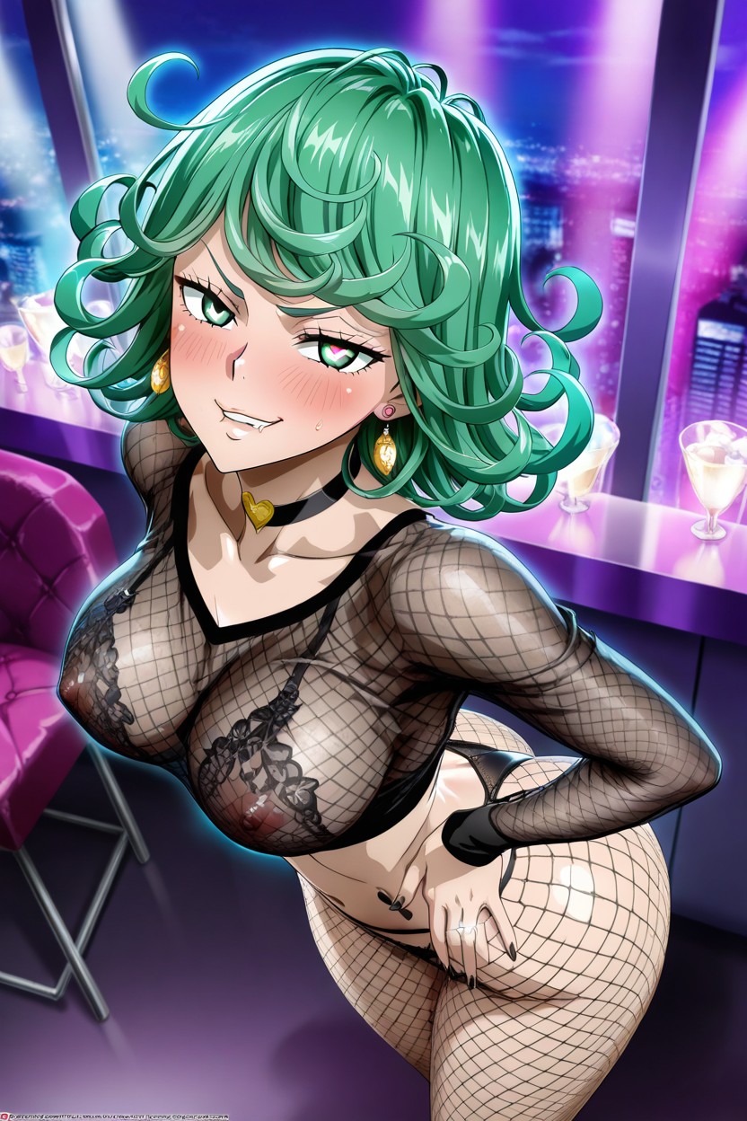 Green Hair, Hands On Hips, Girl Hentai AI Porn
