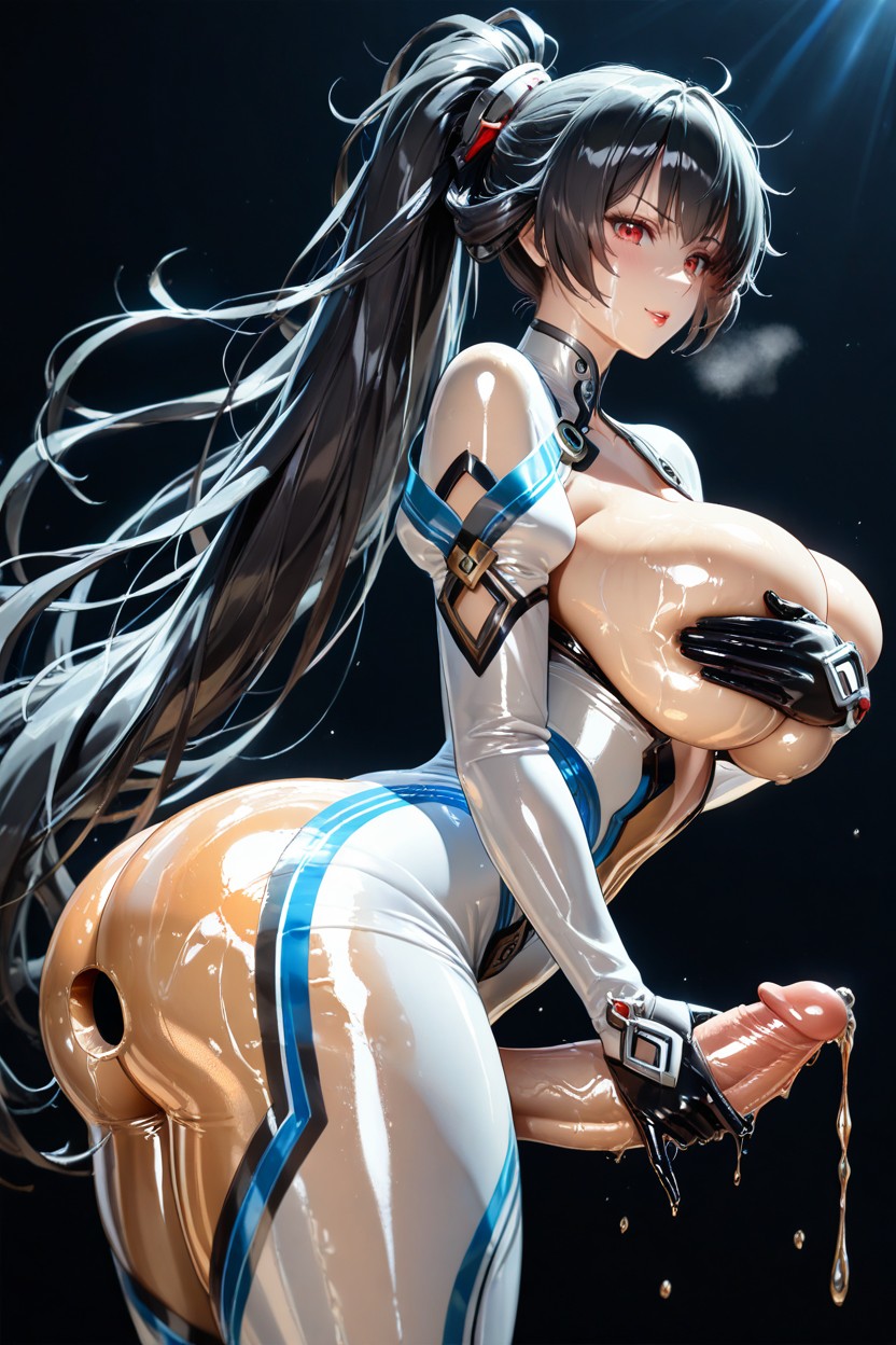 Arched Back, Cock Sticking Out Of Hole In Bodysuit, Horny Face Hentai AI Porn