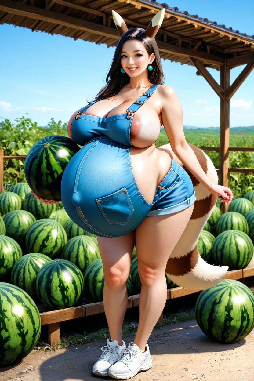 Solo, Light Blue Day Sky, Denim Overalls Hentai AI Porn