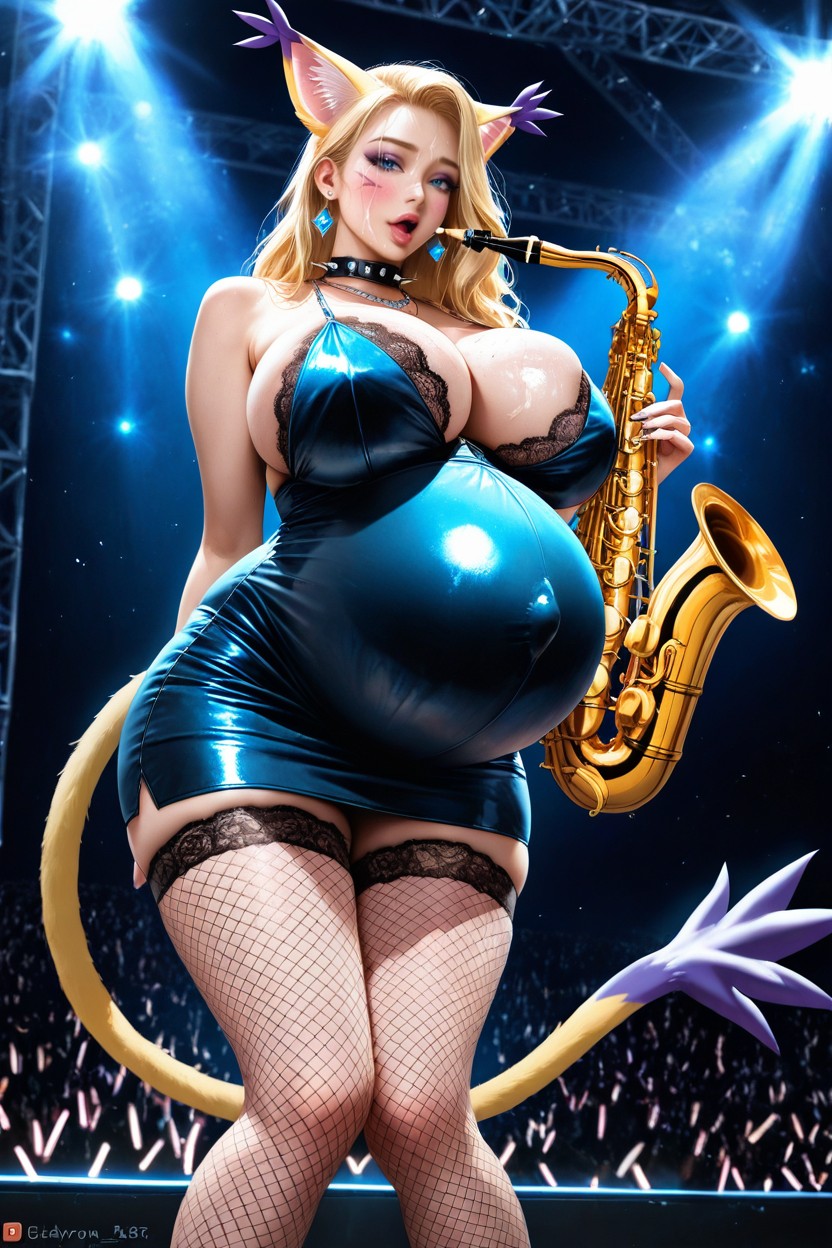 Breast Pushup, Model Standing, Fishnet Stockings Hentai AI Porn